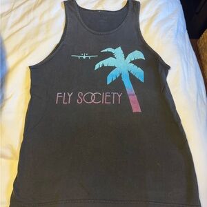 Fly Society Black Tank Top with Palm Tree Design